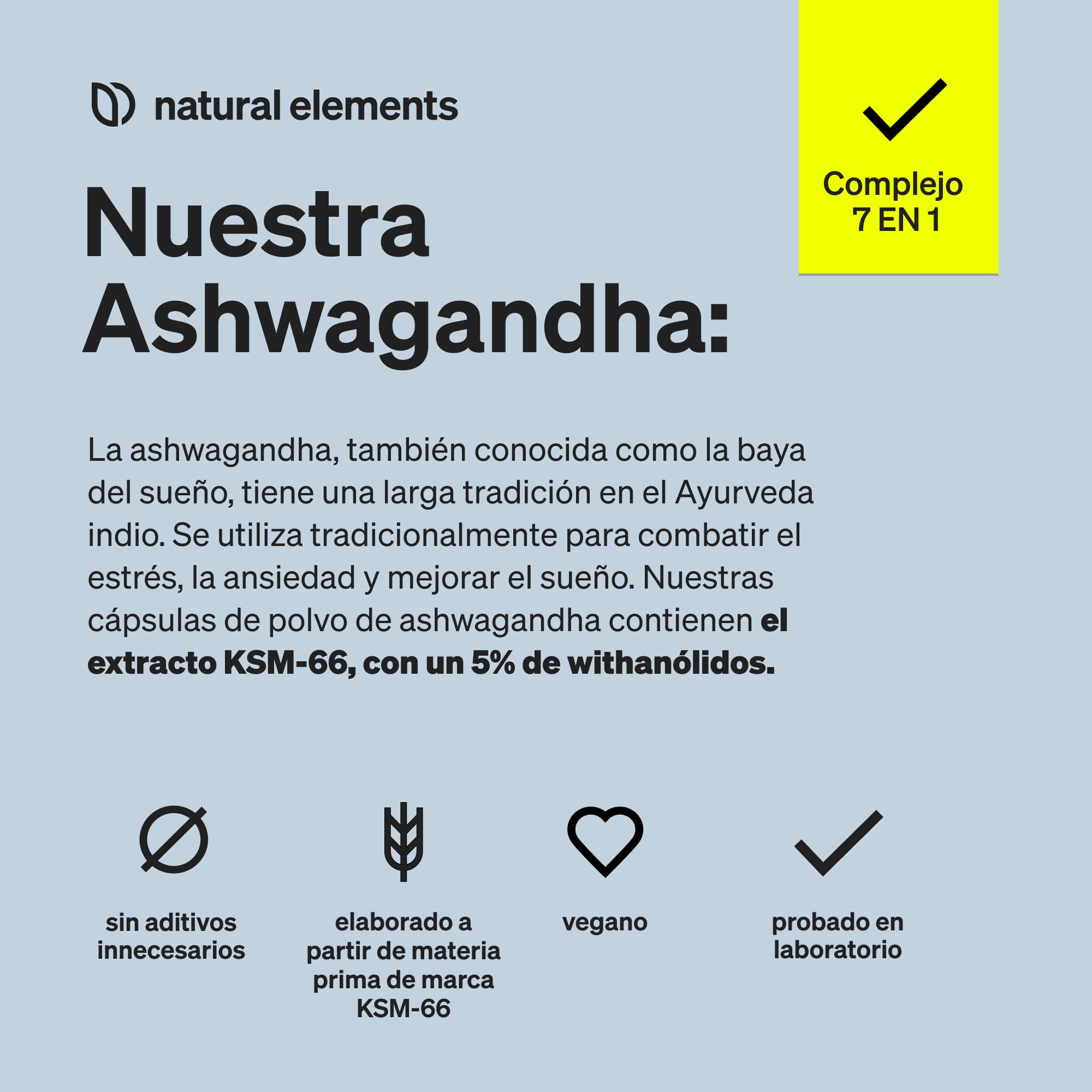 Ashwagandha KSM-66® - 600 mg de extracto de raíz de ashwagandha - Con Hierba luisa, Magnesio, Ácido fólico y Vit. C, B6, B12-120 Cápsulas - Probado en laboratorio, vegana y sin aditivos