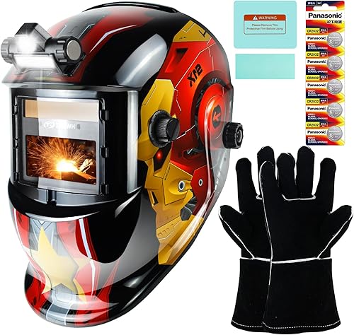 TRQWH - Casco de soldadura para hombre, con oscurecimiento automático, capucha de soldadura con luz LED, color verdadero, alimentado por energía