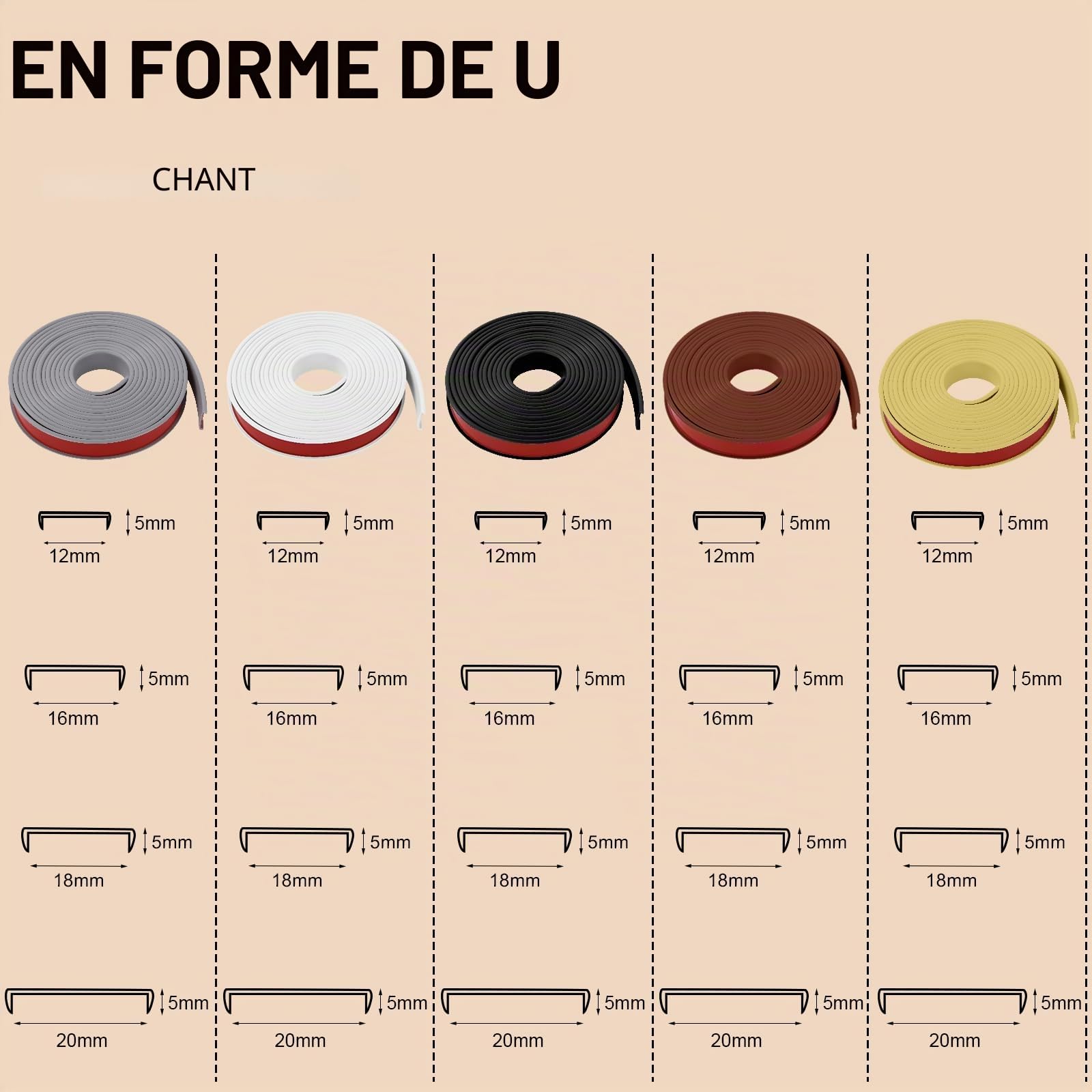 Flintronic Bande de Chant en Forme de U, Coin de Table Protection Bebe Flexible en TPE, Protections Coin de Table pour Bébé avec Colle autocollante pour Tables et Coins de Meubles(5 m x 18 mm, Noir)
