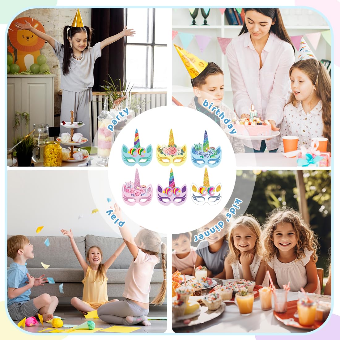Masques licorne et animaux safari Marsui | 32 pièces pour anniversaire enfant