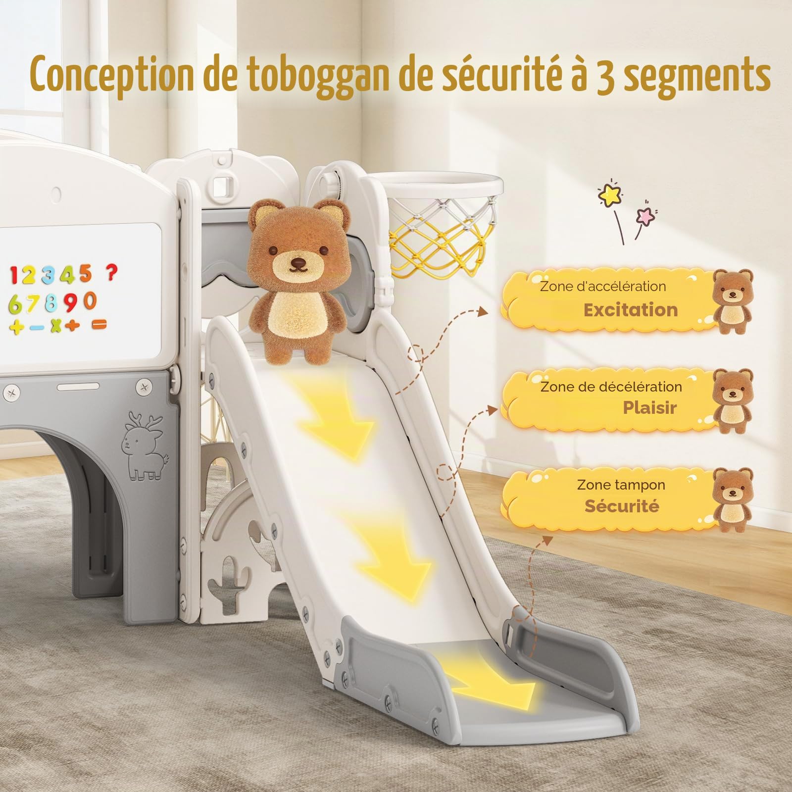 Toboggan pour Tout,Toboggan 10 en 1 pour Enfants avec Structure d'escalade,Golf,Panier de Basket et Tunnel,Ensemble de Toboggan en Plastique pour l'intérieur,Jouet Montessori pour l'aire de Jeux