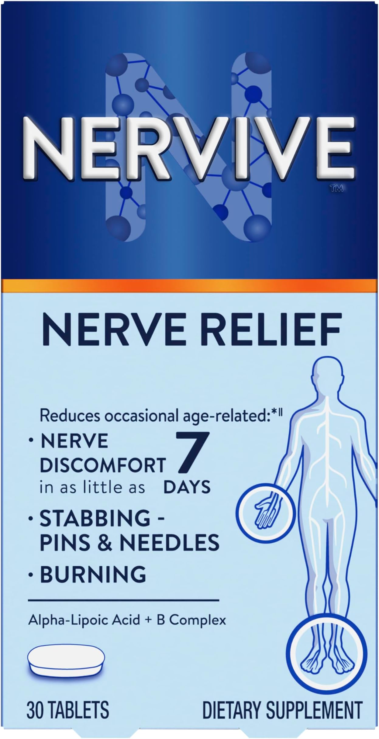 Nerve Relief, Occasional Nerve Discomfort II, Nerve Relief, Starts Working in 7 Days, Stabbing, Burning, Alpha Lipoic Acid, B Vitamins, Turmeric, Ginger, Nervive Supplement, 30 Tablets