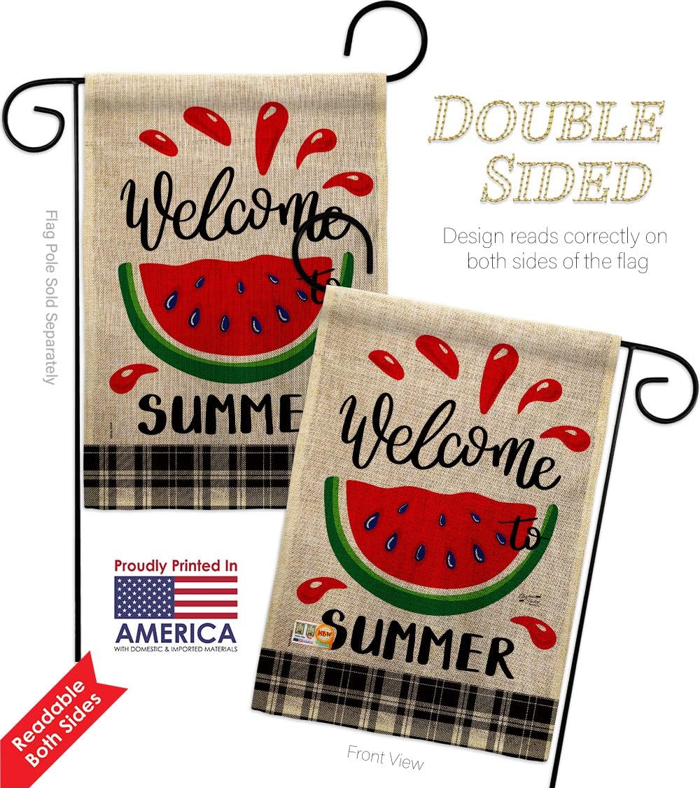 Watermelon Summer Burlap Burlap Garden Flag Summertime Fun and Sun Beach Pool Luau Tropical Party Season Outdoor Sunny Small Decorative Gift Yard House Banner Double-Sided Made In USA 13 X 18.5