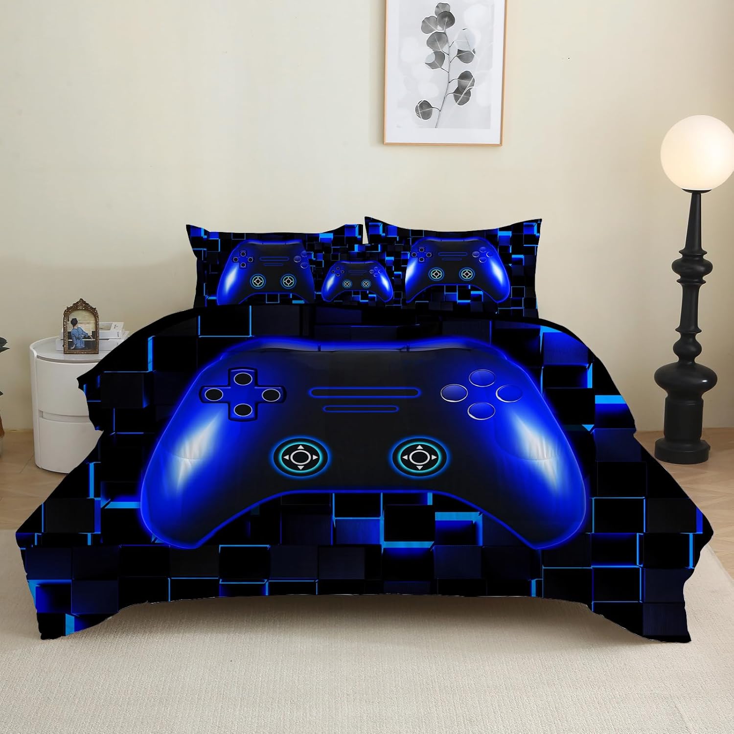 Boys Gamer Comforter Set 6 Pieces Twin Size Gaming Bedding Set with Sheets Video Game Console Bed in a Bag for Kids Girls Teens (Blue, Twin) - Image 3