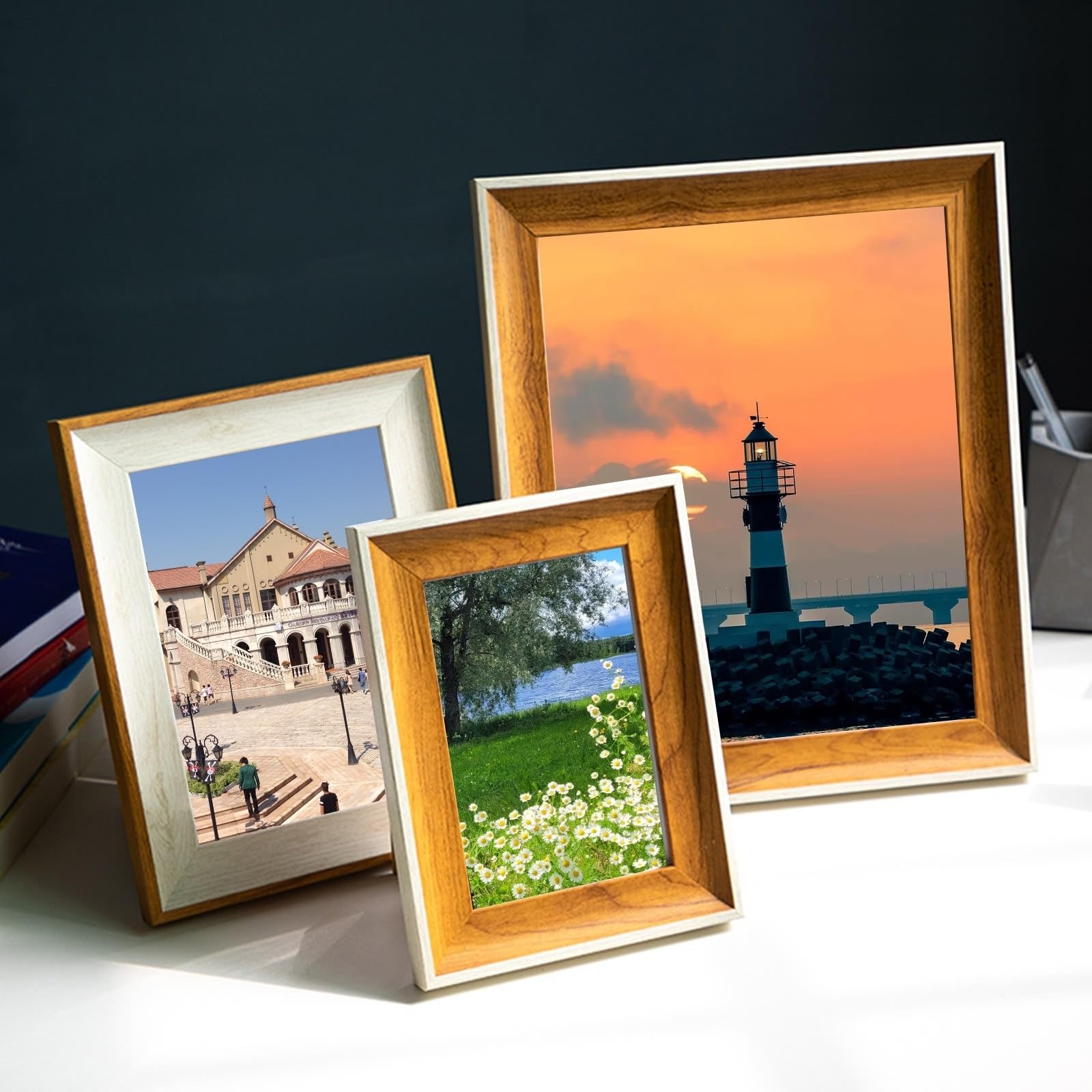 A4 Bilderrahmen MDF & Harz & Glas, Rechteck Walnuss Photo Frames 21.08X29.72cm Tischplatte Picture Frame für Fotos Horizontal & Vertikal Anzeige