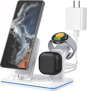 Charging Station for Samsung Multiple Devices, 3 in 1 Fast Charger Station, Wireless Charger for Samsung Galaxy Watch 5/4/3, Galaxy S23/S22/S21/S20/S10/Note20/Note10/Z Flip 4/Z Fold 4,Galaxy Buds