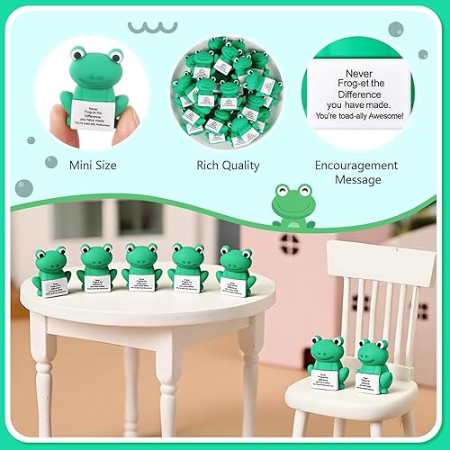 Vista 3 de Gejoy - 25 piezas de minijuguetes de goma con forma de rana, decoraciones de minirranas; regalos positivos y motivacionales para cumpleaños