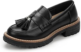 IDIFU IN2 Platform Loafers for Women Lug Sole Slip on Shoes Chunky Penny Low Heeled Loafers for Women Fall Work Business Office Party Casual Comfortable Fashion Closed Toe Dress Shoes with Tassel