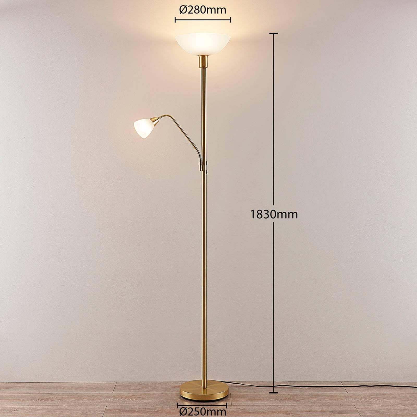Lindby Stehlampe, Deckenfluter verstellbarer Lesearm Standleuchte 1x E27 max. 15W und E14 8W ohne Leuchtmittel Standlampe Wohnzimmerlampe