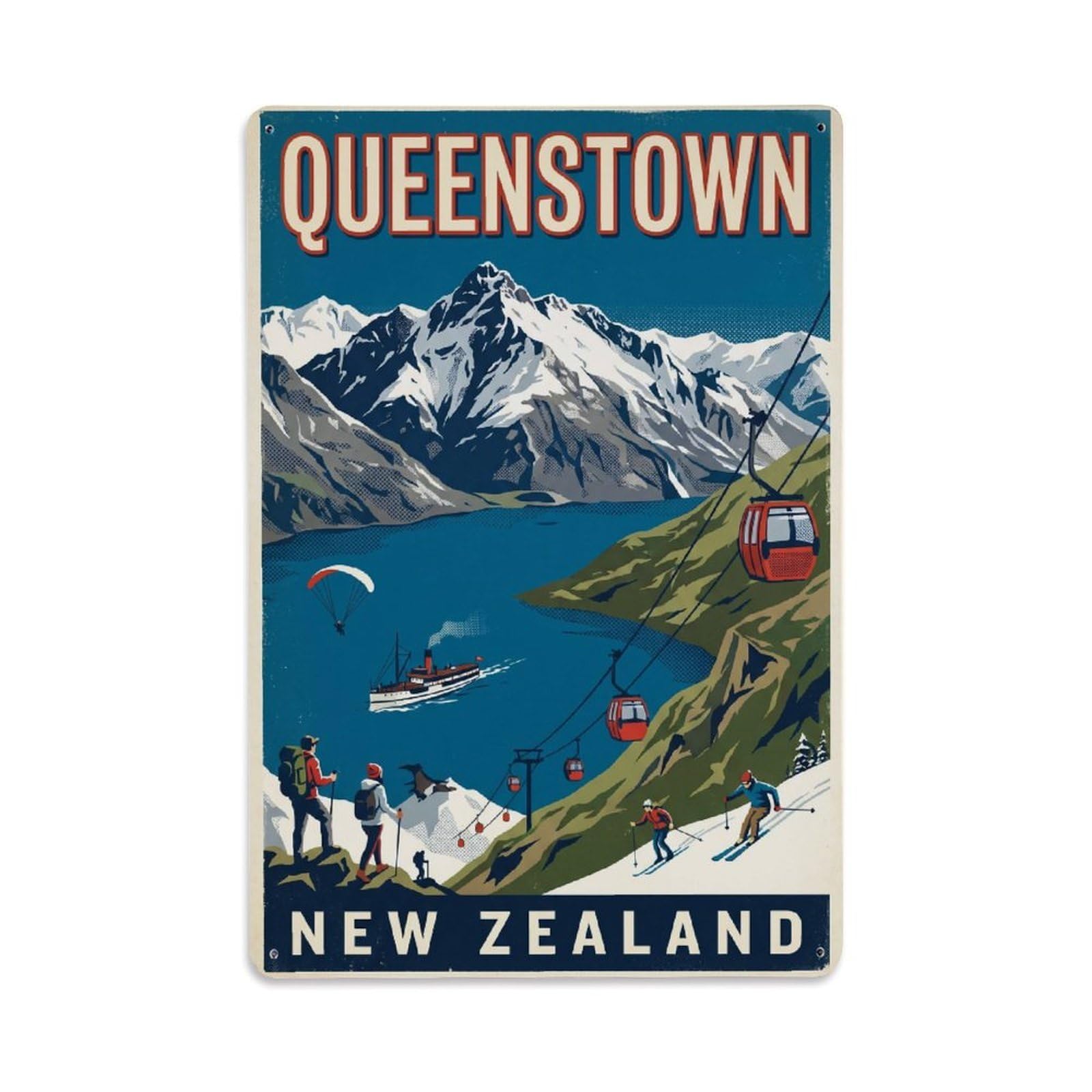 Metal Tin Sign Retro New Zealand Queenstown Travel