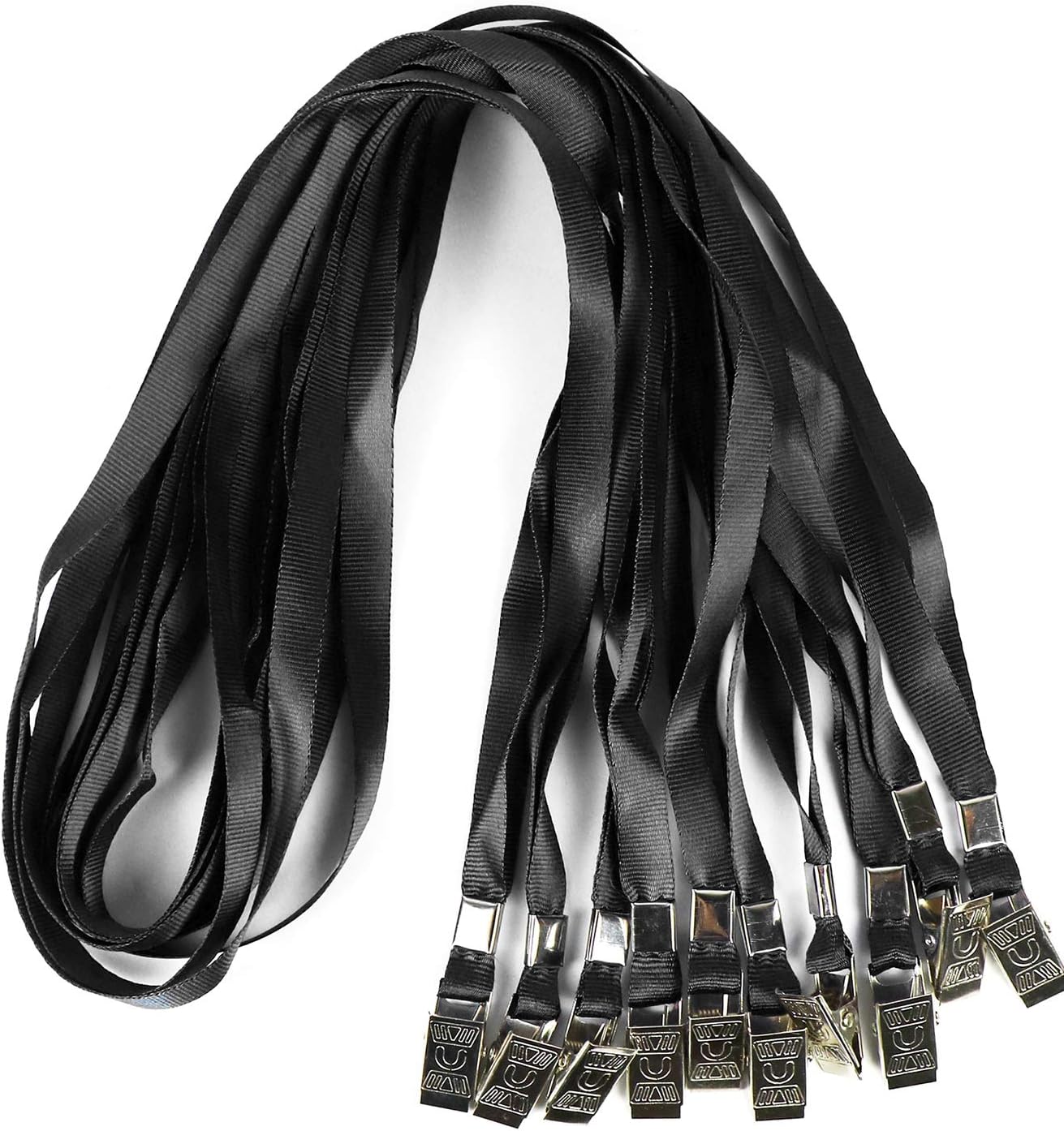 Ollain Lanyards for Id Badges Nylon Neck Flat Cruise Lanyard Bulldog Clips Durably Lanyards for Men Women Office ID Name Tags and Badge Holders (Black, 100 Pack)