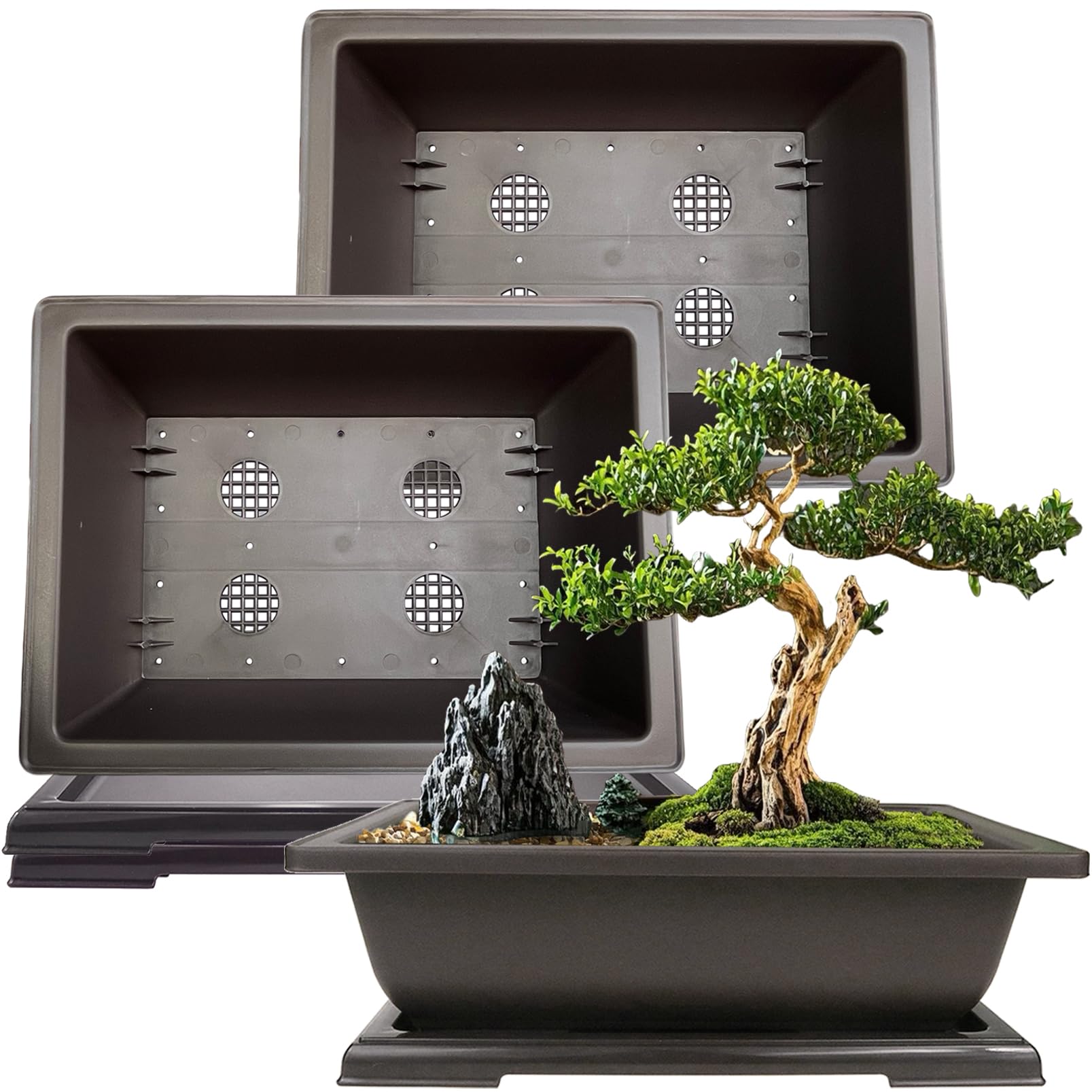 MUZHI 3PCS Large Rectangular Bonsai Pots