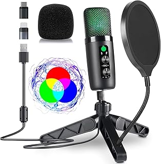 Mini USB Condenser Microphone for Podcast Recording, Gaming, PC, Streaming, Computer Microphone for Desktop, External Microphone for Laptop, Compatible with iPhone microphone Youtube PS4 PS5 Tiktok