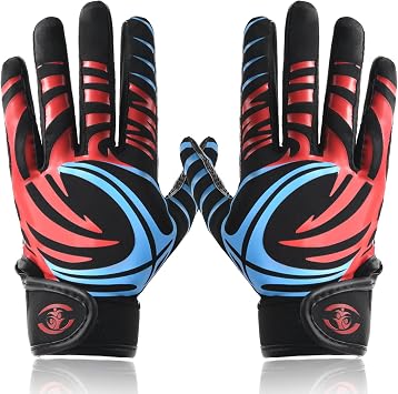 Football Receiver Gloves for Kids - Non-Slip Silicone Grip & Breathable Lycra Back for Enhanced Ball Control, Durable Rugby Training Gloves for Boys and Girls