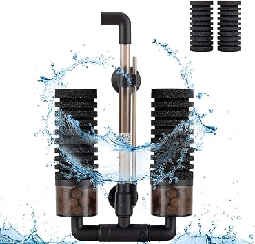 hygger Sponge Filter, Aquarium Filter Double Sponge Replaceable Media with 4 Biochemical Sponges and 1 Bag of Filtered Ceramic Balls Ultra Quiet Filter Fish Tank S/M
