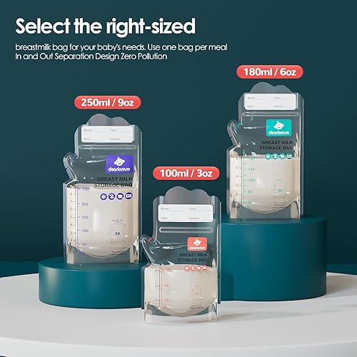 Miniatura 2 de dearlomum Bolsas de almacenamiento de leche materna sin BPA, 120 unidades, 9 onzas, autoportantes con boquilla de vertido, perfil plano que ahorra