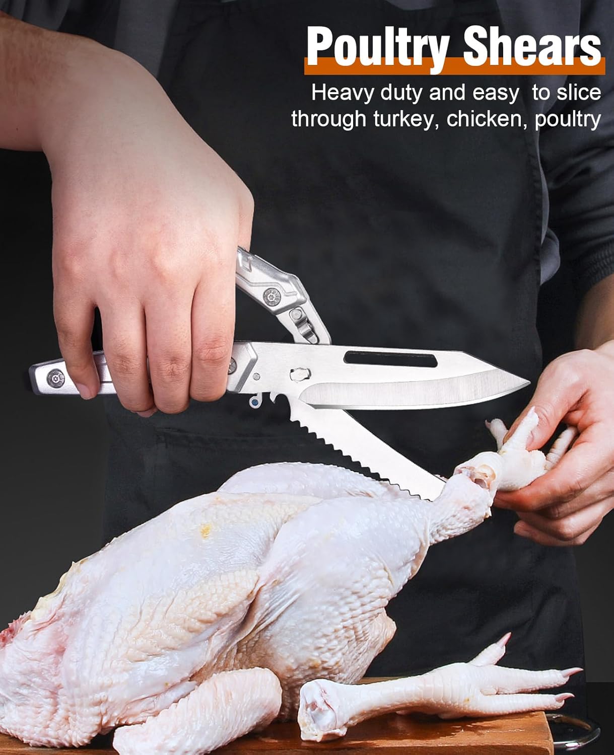 2PCS Brisket Carving Knife and All Purpose Kitchen Shears Set, Heavy Duty Poultry Scissors, Butcher Slicing Knife for Vegetable Meat Beef Turkey Cutting, Gifts for Men Women - Image 3