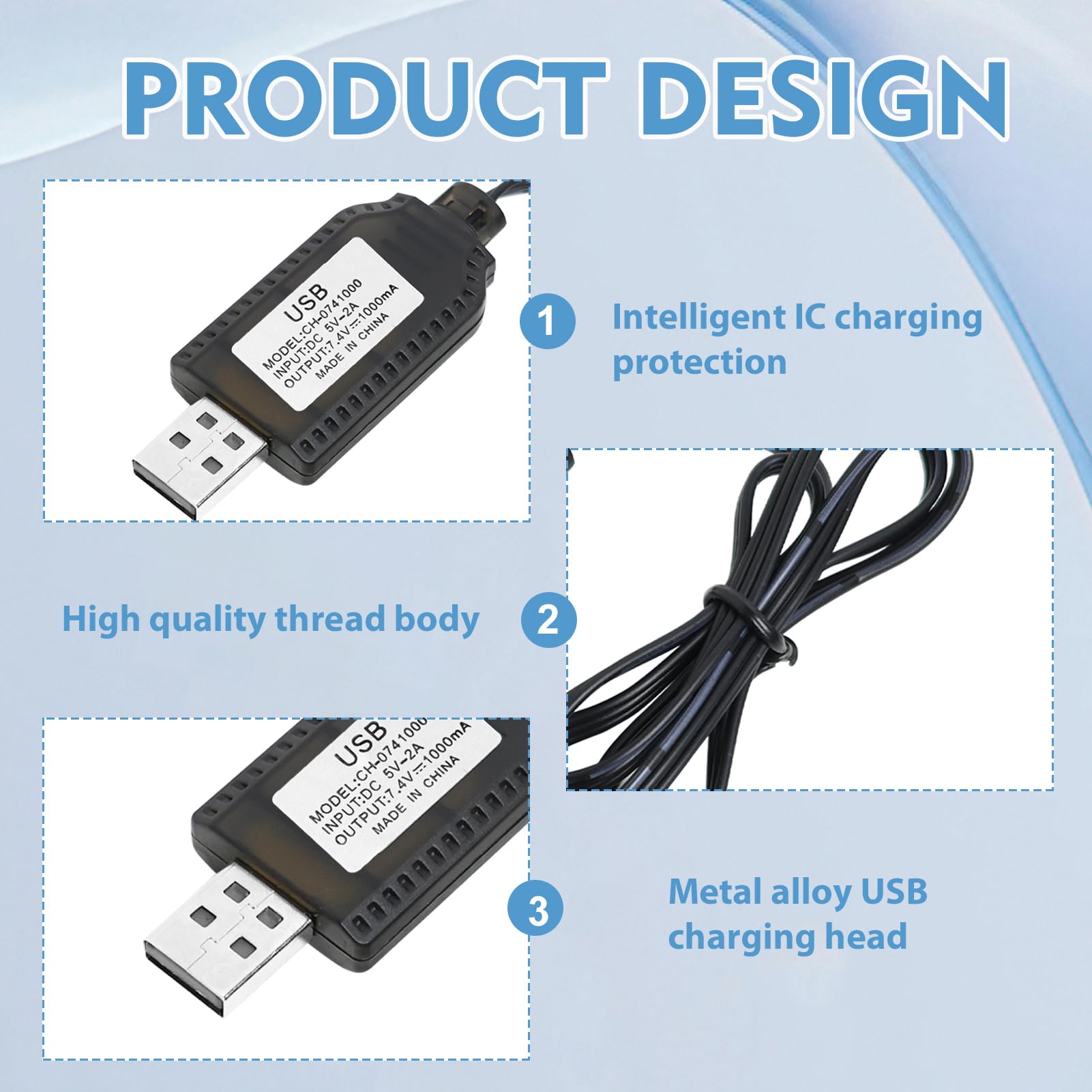Chargeur USB Avec Indicateur LED Chargeur USB 7.4V Pour Voiture RC Et Drone - Câble De Charge Lithium Avec Connecteurs SM-2P/3P/4P | Portable Avec LED Chargeur Sécurisé Anti Surcharge