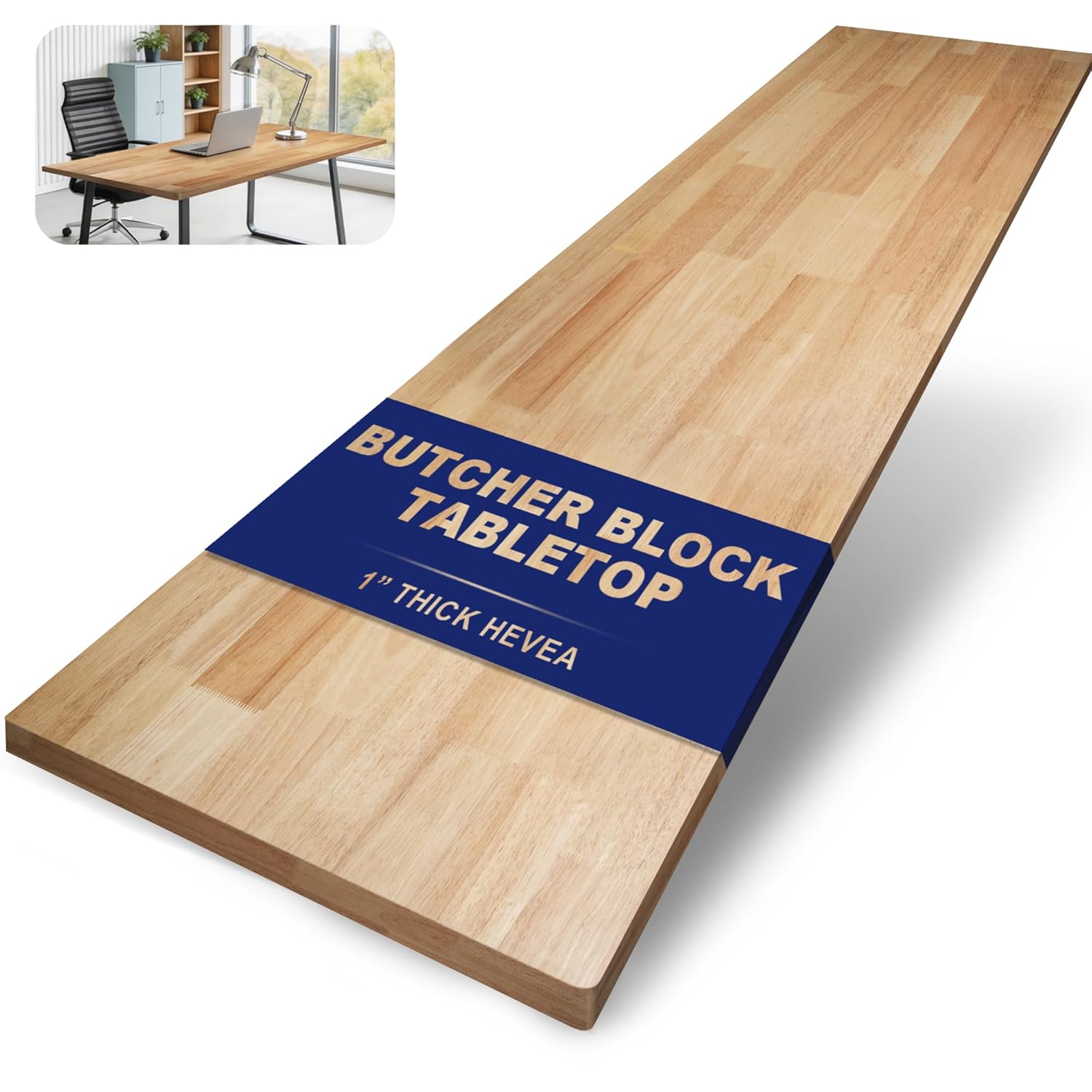 36 x 25in Solid Rubber Wood Butcher Block Table Top – 1 Inch Thick Natural Light Finish for Standing Desk, Office Table, Workbench, Kitchen Island & DIY Furniture Projects