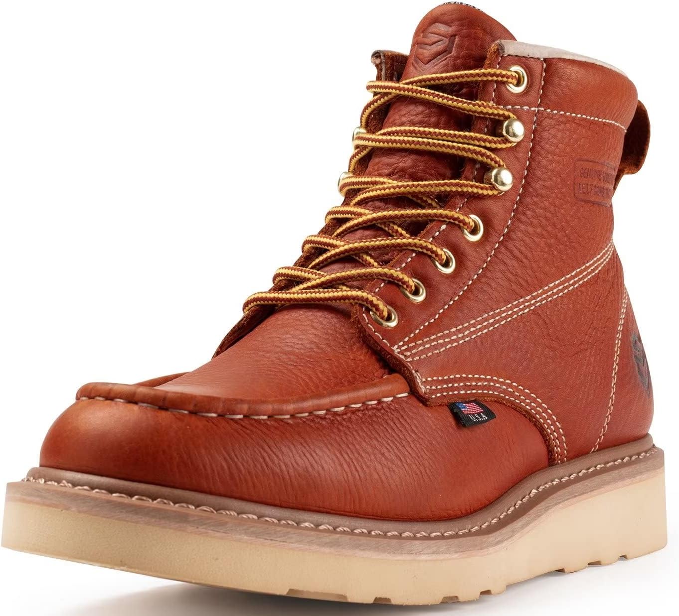 SUREWAY6in Wedge Moc Toe Work Boots for Men - Soft Toe,Premium Full-Grain Leather,Lightweight Work Boots/Shoes,Comfort Insole,Oil/Slip Resistant,GoodyearWelt,EH Rated Industrial Construction