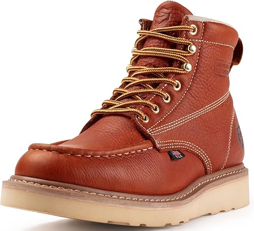 SUREWAY Botas de trabajo de cuña de 6 pulgadas para hombre, puntera suave, cuero de grano completo de primera calidad, botas de trabajo ligeras,