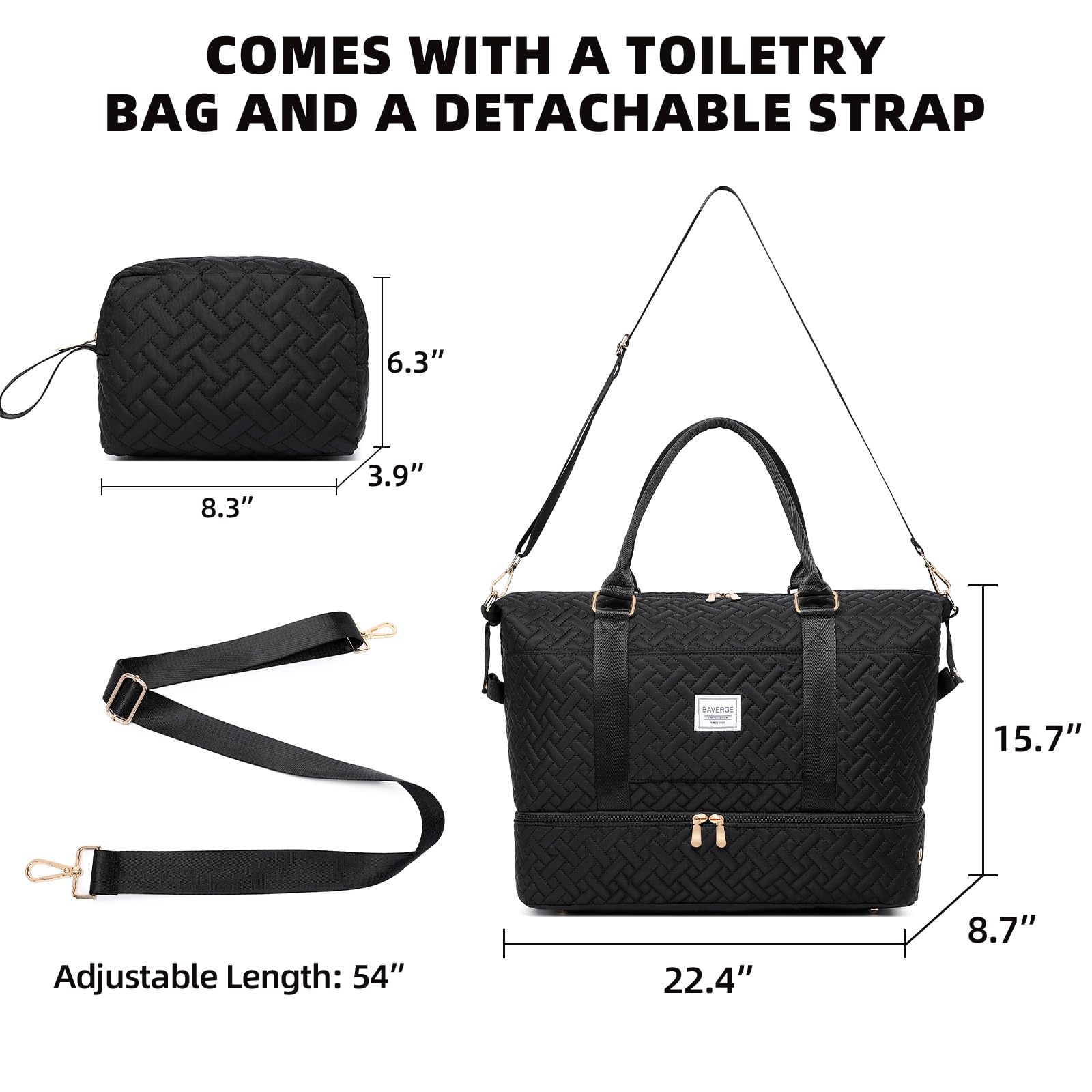 Bolsa de deporte de viaje bolsa de fin de semana con compartimento para zapatos, bolso de mano para mujer con bolsa de tocador, bolsa de gimnasio de 50 L con bolsillo húmedo, bolsas de hospital