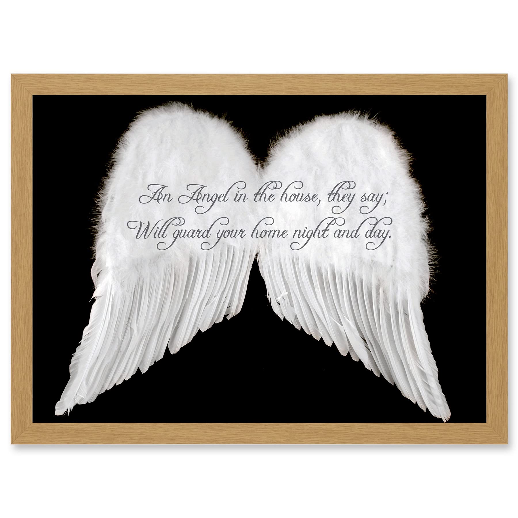 Artery8 An Angel The House Guard Home Wings Quote Motivation Typography A4 Artwork Framed Wall Art Print