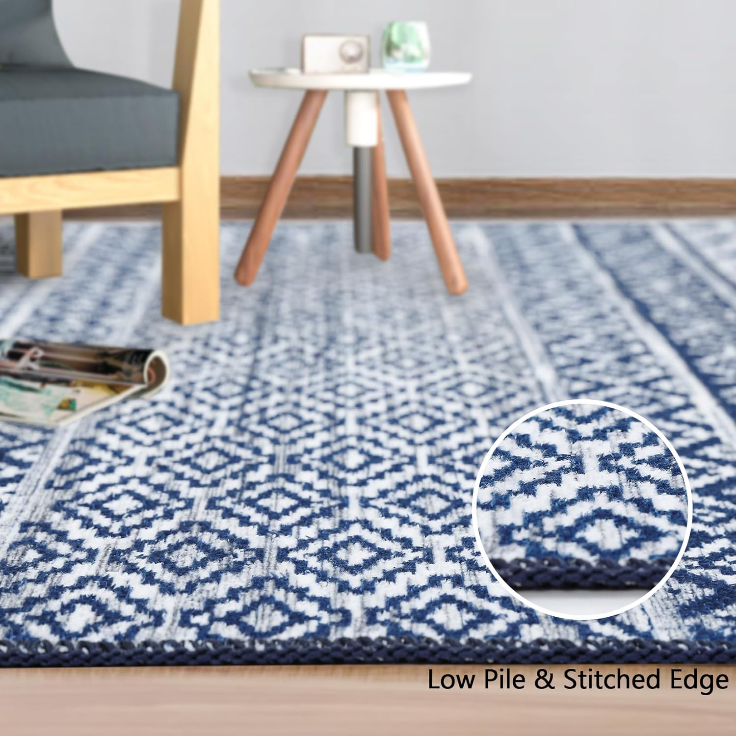 Memoryfield Small Area Rug 2x3 Indoor Entryway Rug Boho Area Rug Throw Floor Carpet Machine Washable Area Rug Farmhouse Doormat for Bedroom Living Room Laundry, 2' x 3' Blue