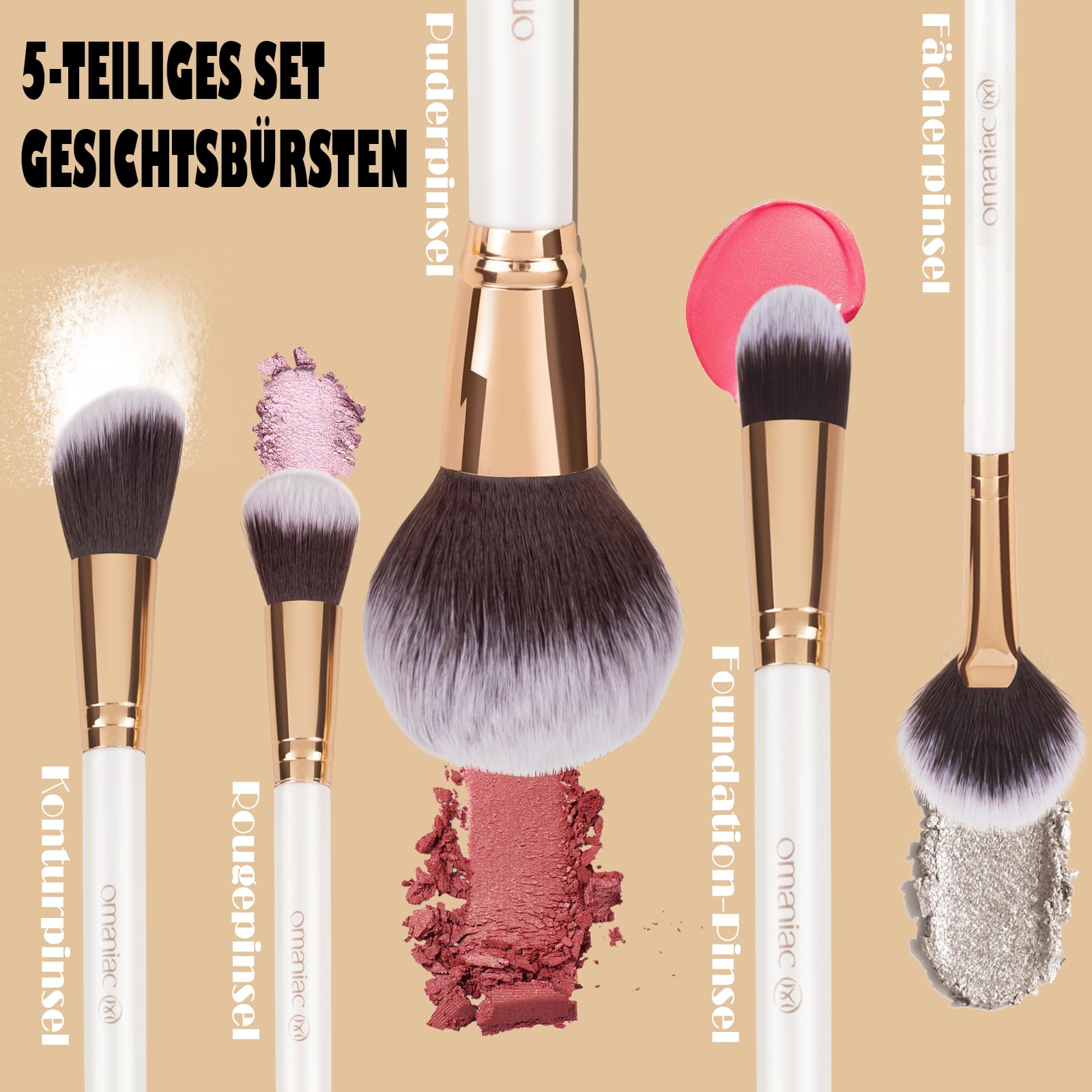 OMANIAC Juego de 12 brochas de maquillaje, de alta calidad, hechas de fibras sintéticas duraderas, pinceles de maquillaje profesionales para el día a día o de viaje (blanco)