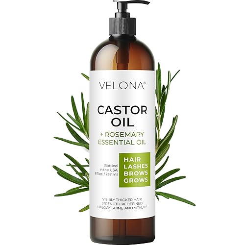 velona Aceite de ricino con aceite de romero, 8 onzas, aceite para el crecimiento del cabello, cuero cabelludo, pestañas, cejas, 100% natural y puro