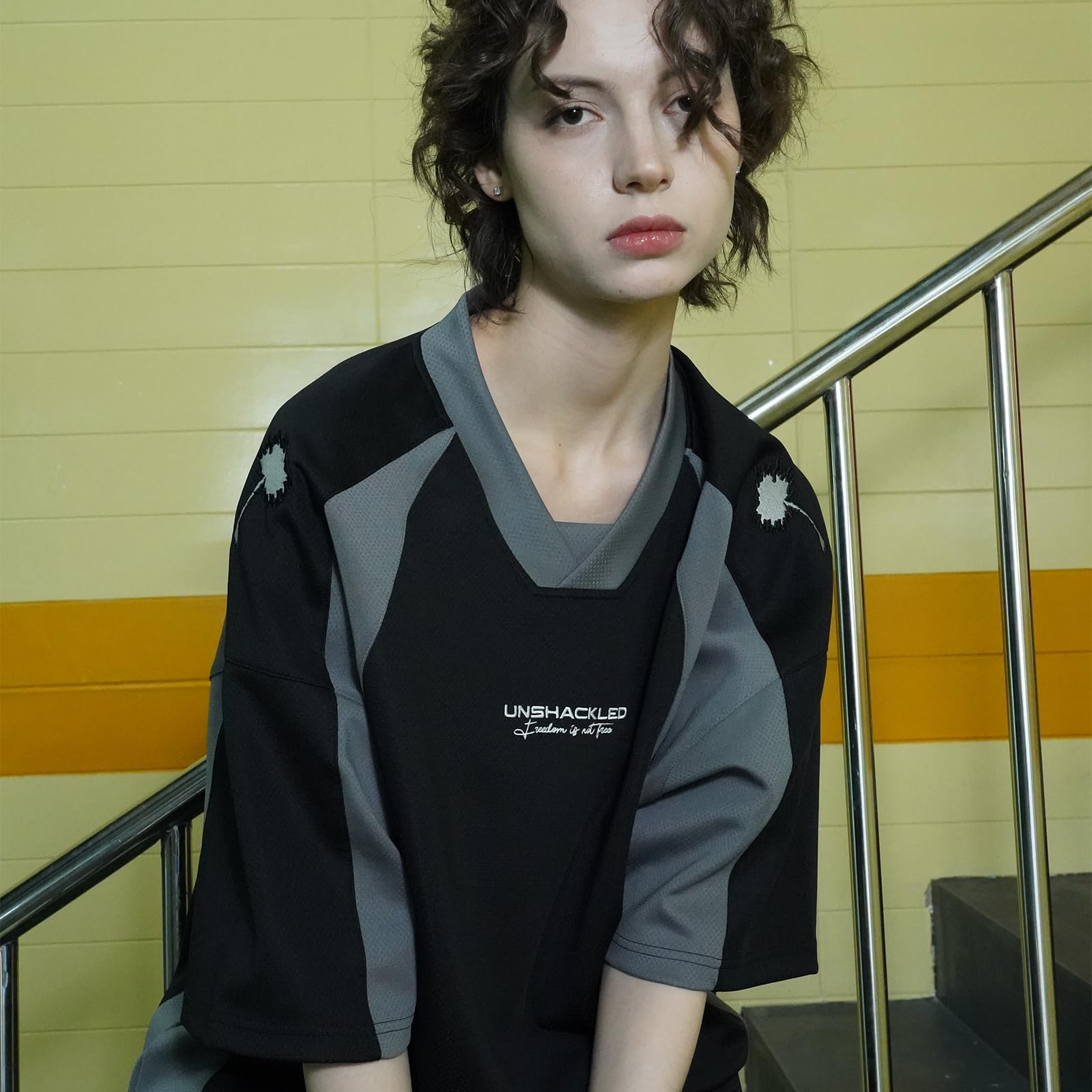 UN-Unshackled American Casual Loose Fit Rugby Shirt for Men and Women, Breathable and Sweat Short Sleeve T-Shirt (US, Alpha, X-Large, Regular, Regular, Black)