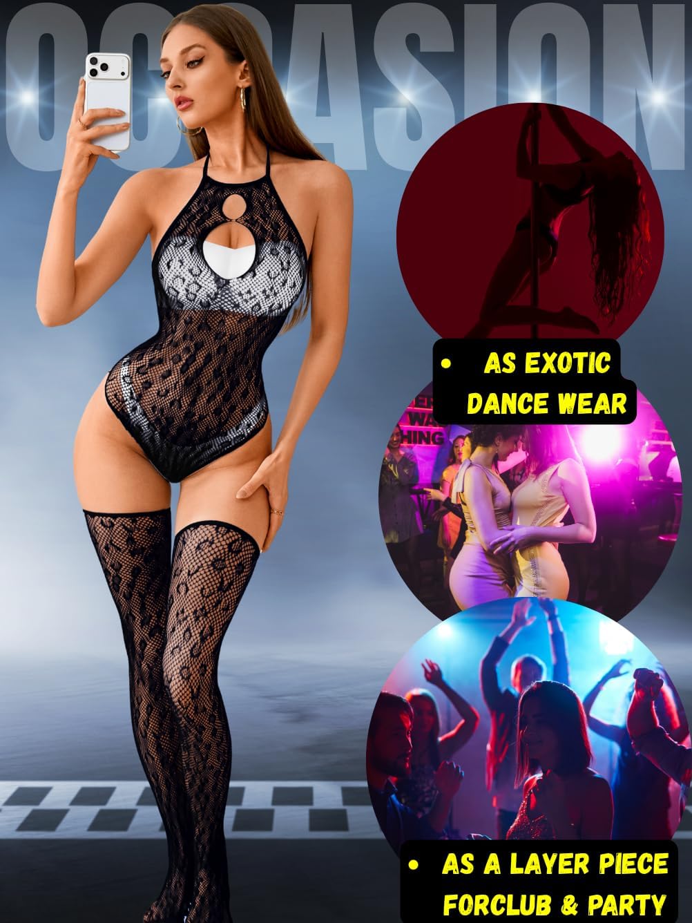 EHSUYAB Women Lingerie Sets Fishnet Body Stockings Leopard Lace Bodysuit