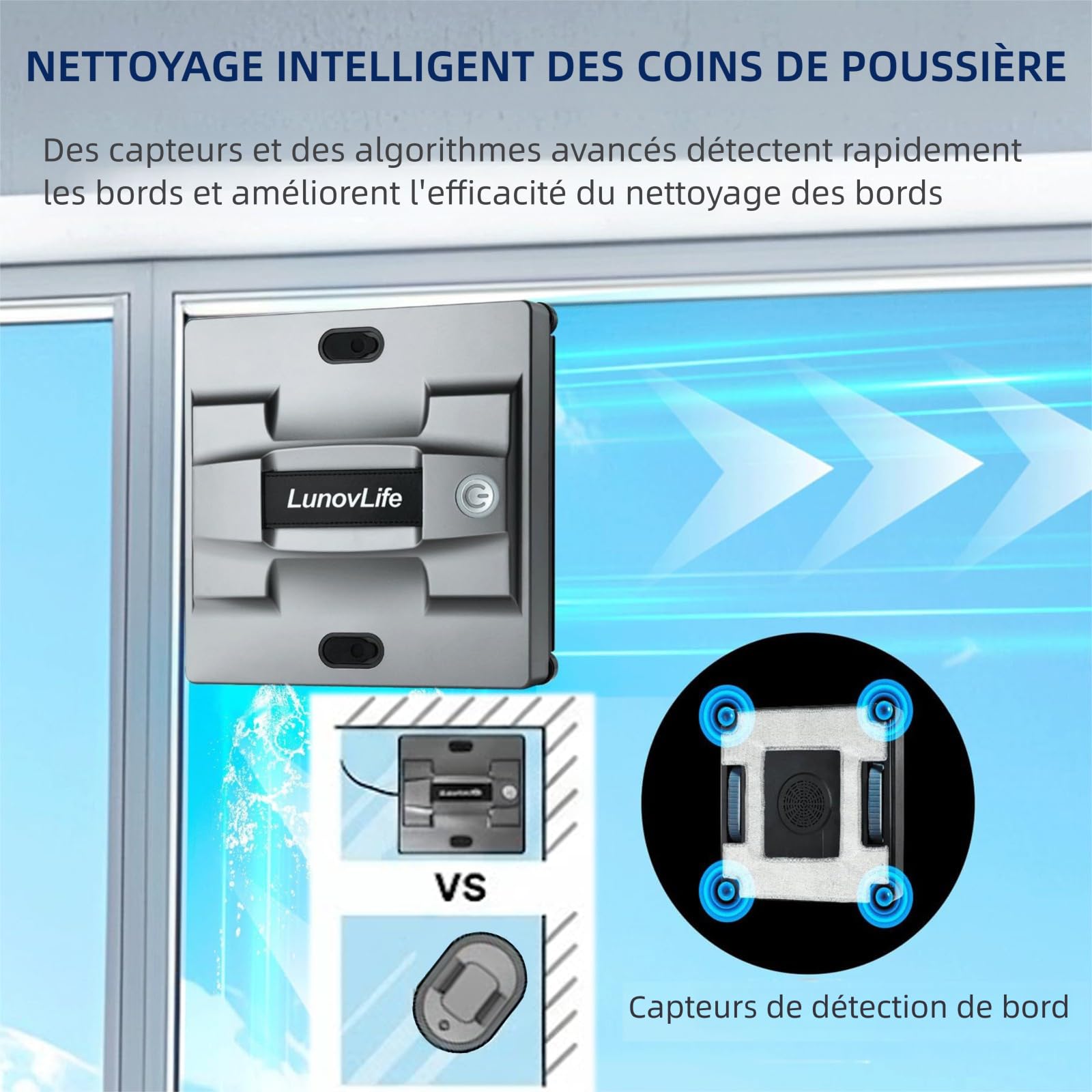 Robot Laveur de Vitre 5600Pa, Nettoyeur Vitre Automatique 6 Buses Pulvérisation, Aspirateur à Vitre Intelligent avec Télécommande & Corde de Sécurité, pour Fenêtres Intérieures et Extérieures