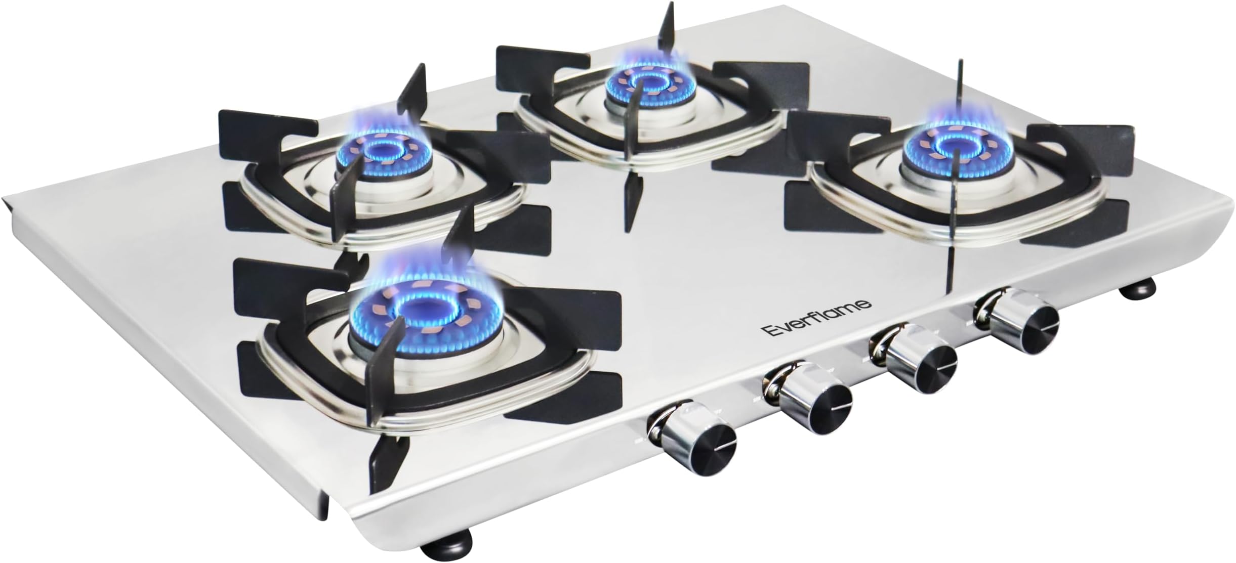 Everflame Photon 4-Burner | Upgrade the Cooking Format with PetalArc Forged Brass Burner | Stainless Steel Gas Stove | 2 Years Warranty with Door-Step Service