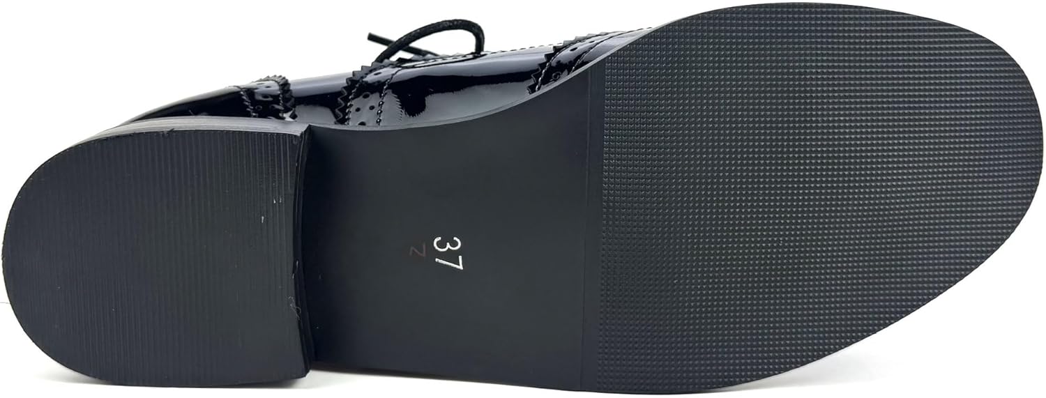 Womens Oxfords Black and White Wingtip Chunky Heeled Patent Leather Vintage Brogue Lace Up Two Tone Saddle Shoes - Image 7