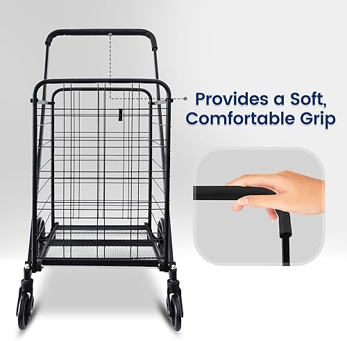 Miniatura 7 de SereneLife Carrito de supermercado plegable con ruedas giratorias de 360 hilos, gran capacidad de 110 libras, portátil, plegable y compacto, para