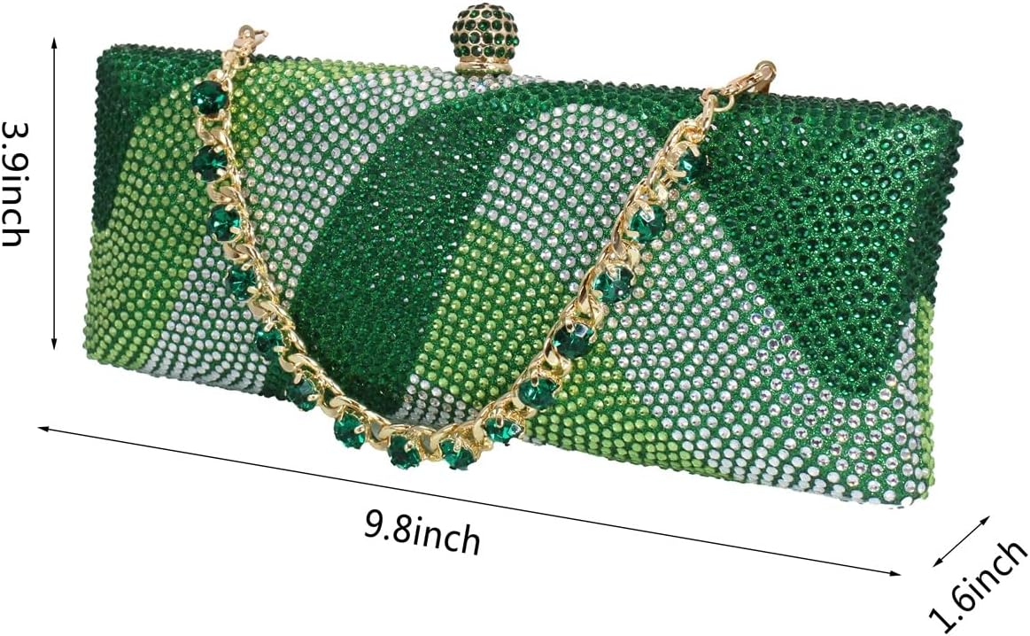 Women Trendy Long Form Rhinestone Bag Bride Glitter Crystal Evening Clutch Crossbody Purse for Cocktail Party