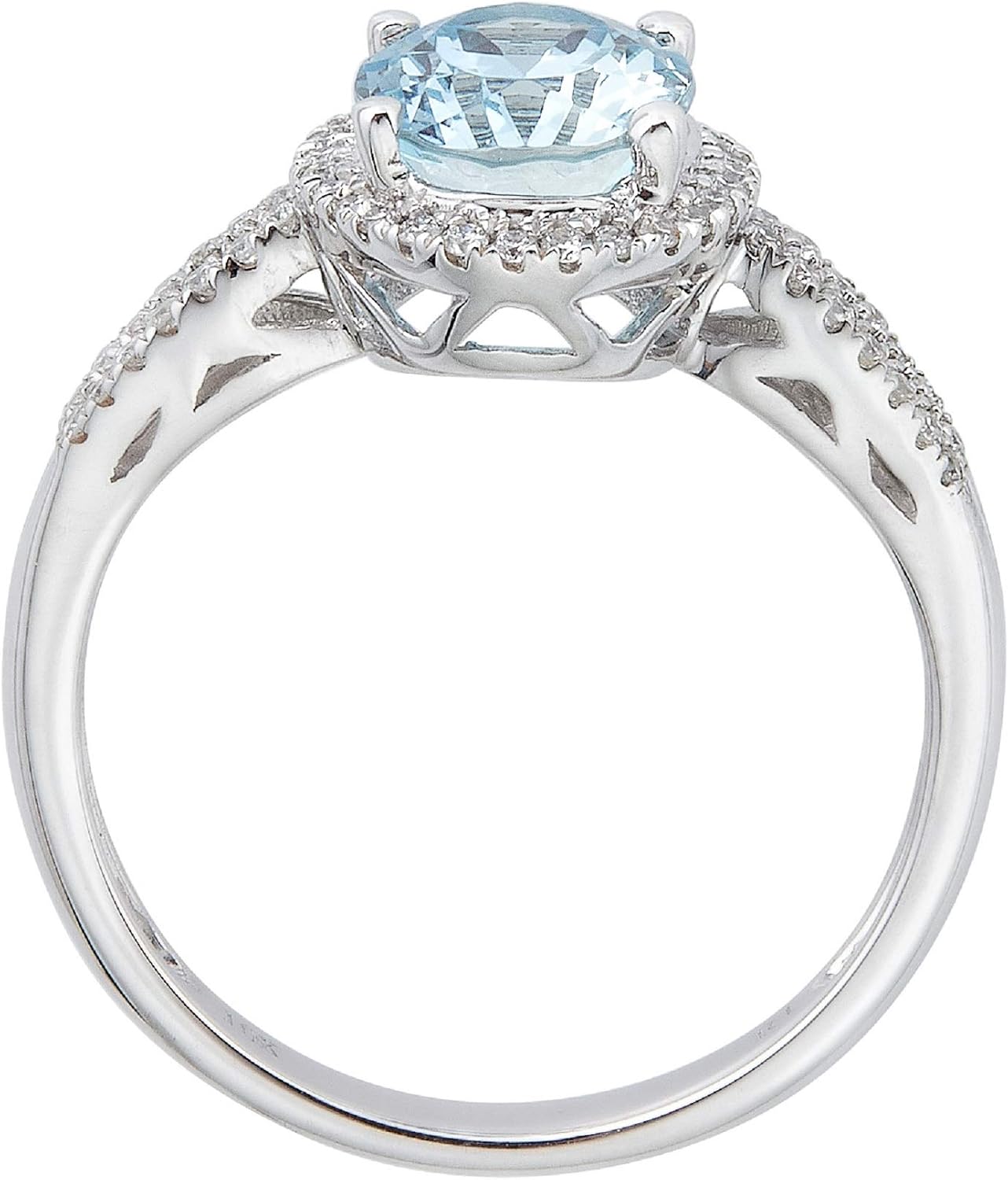 Gin and Grace 10K White Gold Blue Natural Diamond & Genuine Aquamarine Ring with Diamonds for women | Ethically, authentically & organically sourced (Oval-cut) shaped Aquamarine hand-crafted jewelry for her | Aquamarine Ring for women