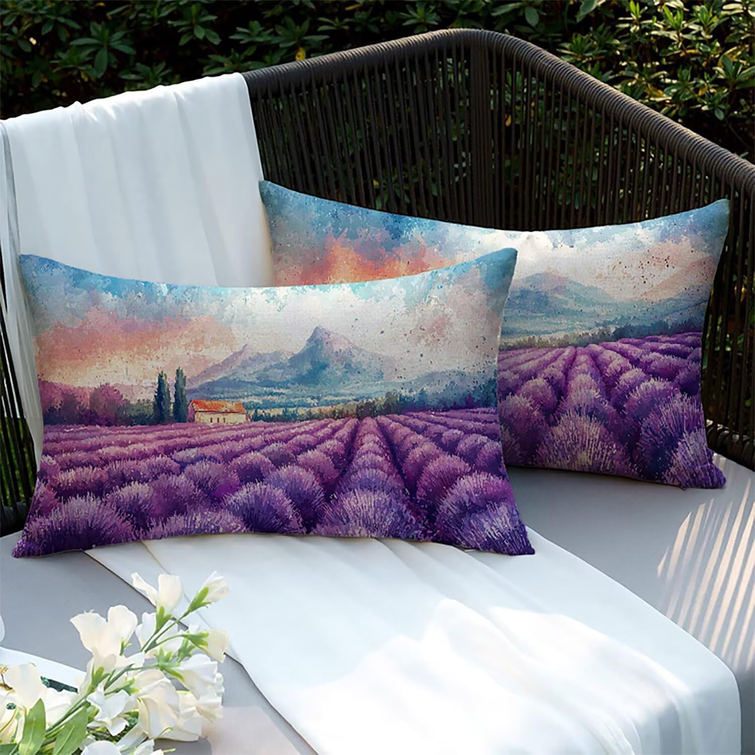 Housses de coussins 75x50cm haut de gamme en lin imperméable violet double face