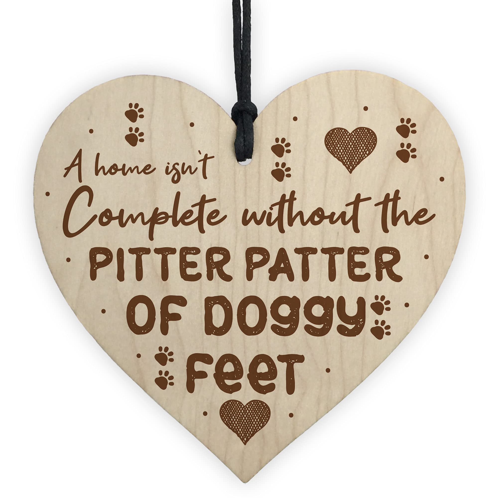 RED OCEAN PITTER PATTER DOGGY FEET Wood Heart Dog Lover Gift Pet Sign