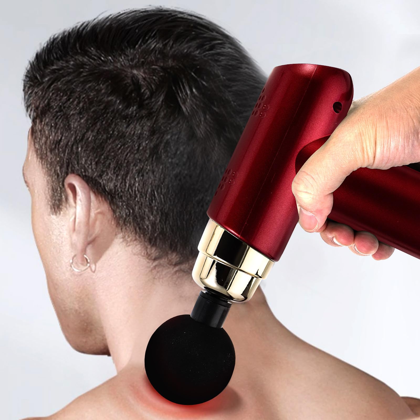 Masajeador Muscular Eléctrico de Percusión Mini Ajustable Rojo | Abs, 6 Velocidades y 4 Cabezales, Batería 7, 4v 1200mah, Carga Tipo C, 25w