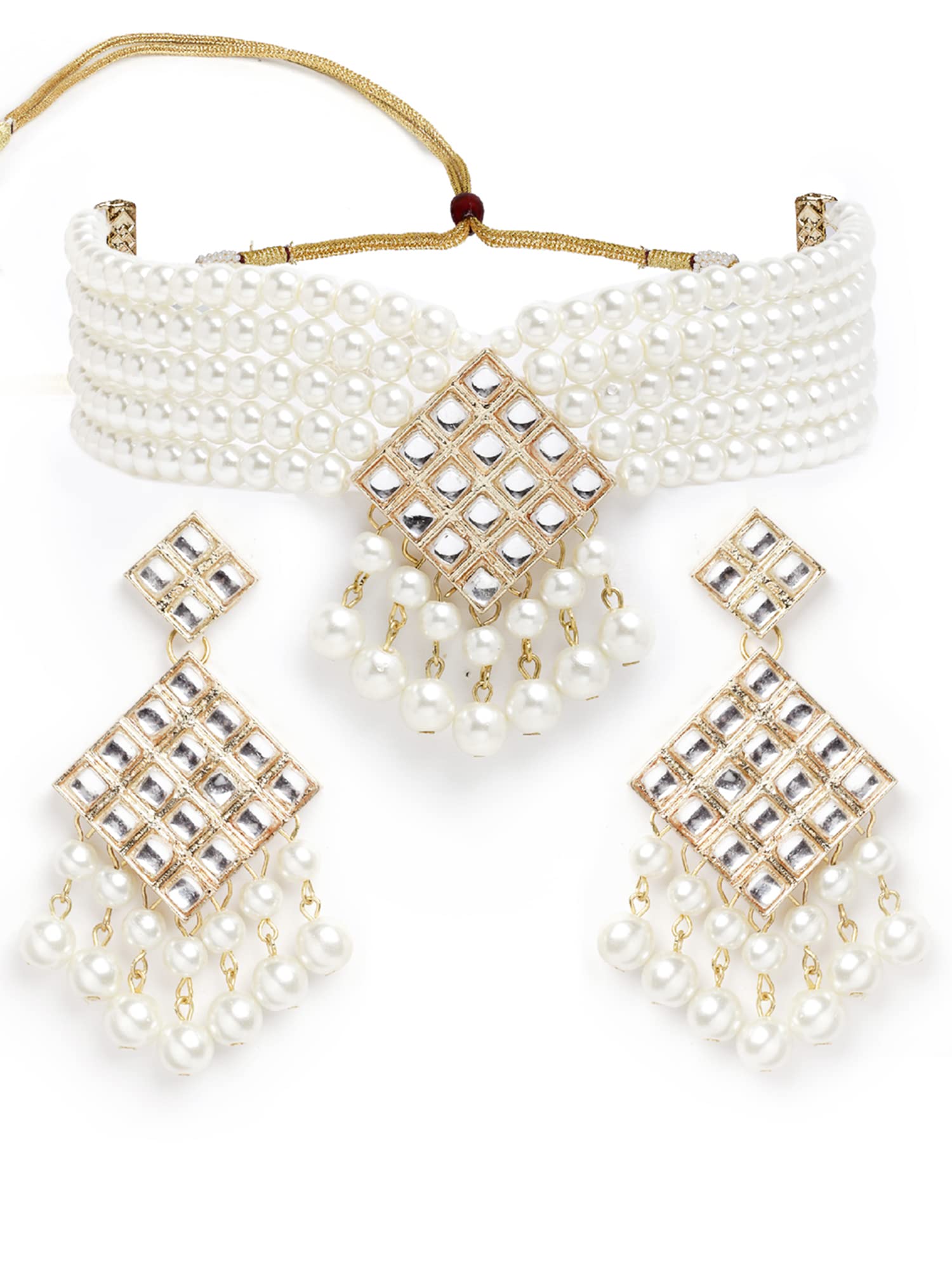 Karatcart Handcrafted Pearl Beads Gold Plated Kundan Choker Necklace Set for Women (B09RPYM6TZ) Amazon Price History, Amazon Price Tracker