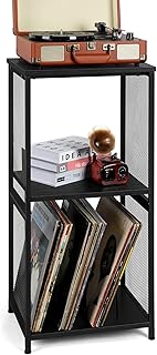 Black Record Player Stand End Table Record Player Table with Vinyl Storage Turntable Stand with Album Storage 3 Tier Side Table for Living Room, Bedroom, Office