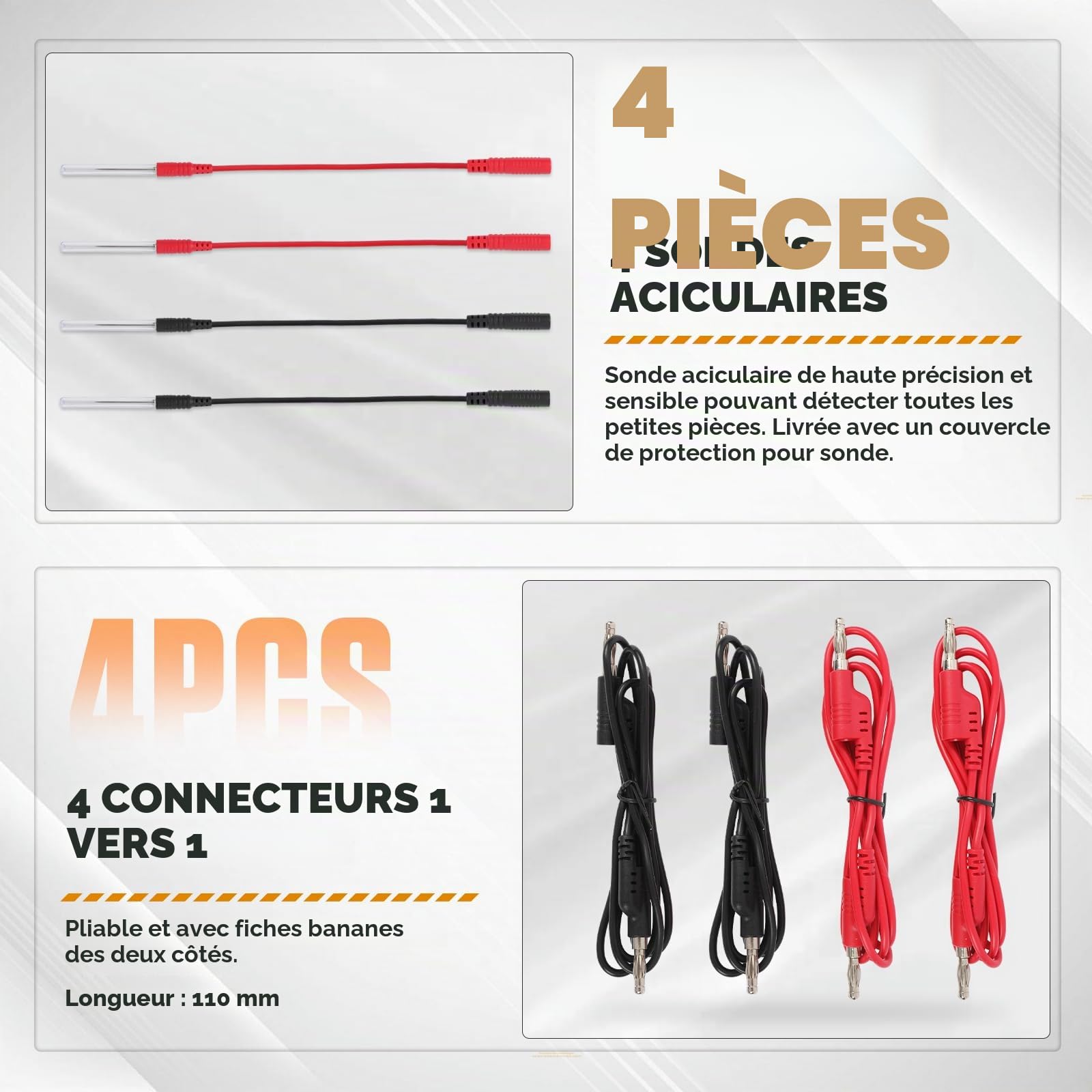Kit câbles test multimètre 68 pièces silicone souple diagnostic automobile