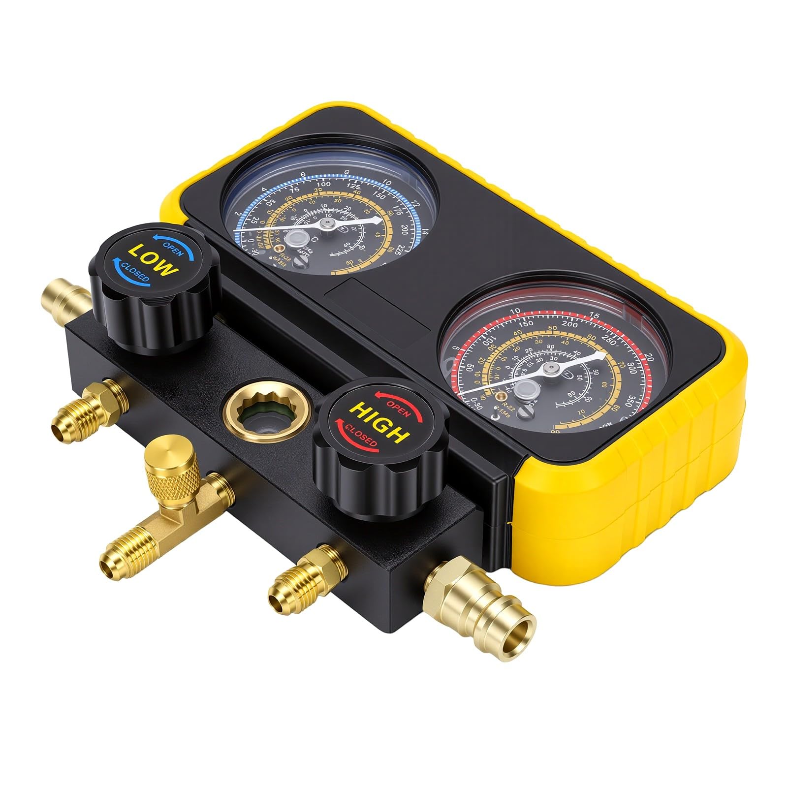 Diyeeni Juego de Manómetros de Colector HVAC R134A, Kit de Refrigerante de Diagnóstico de CA con Mangueras de Alta Presión Accesorios de Conexión Rápida para Aire Acondicionado Sistemas HVAC