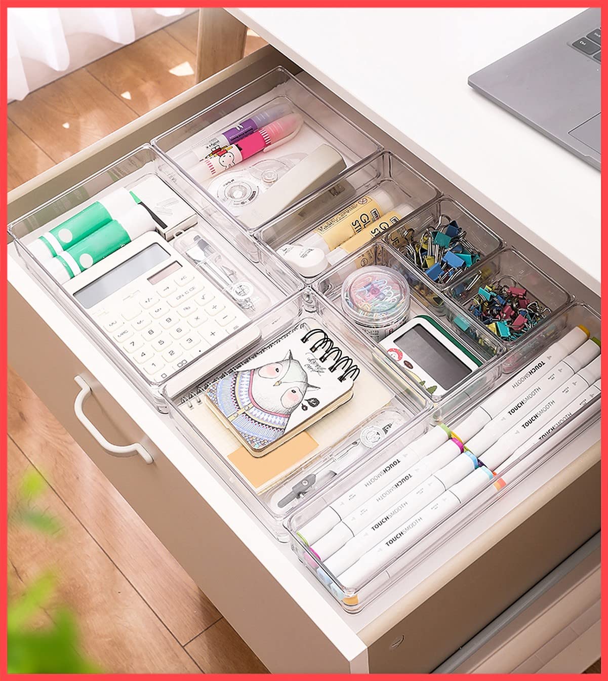 wolpin 7 PCS Clear Plastic Drawer Organizers Set, Multipurpose Organizer Trays, Storage Bins for Makeup, Jewelries,Bathroom, Kitchen Utensils and Office (4-Sizes) (B0BTW27XQL) Amazon Price History, Amazon Price Tracker