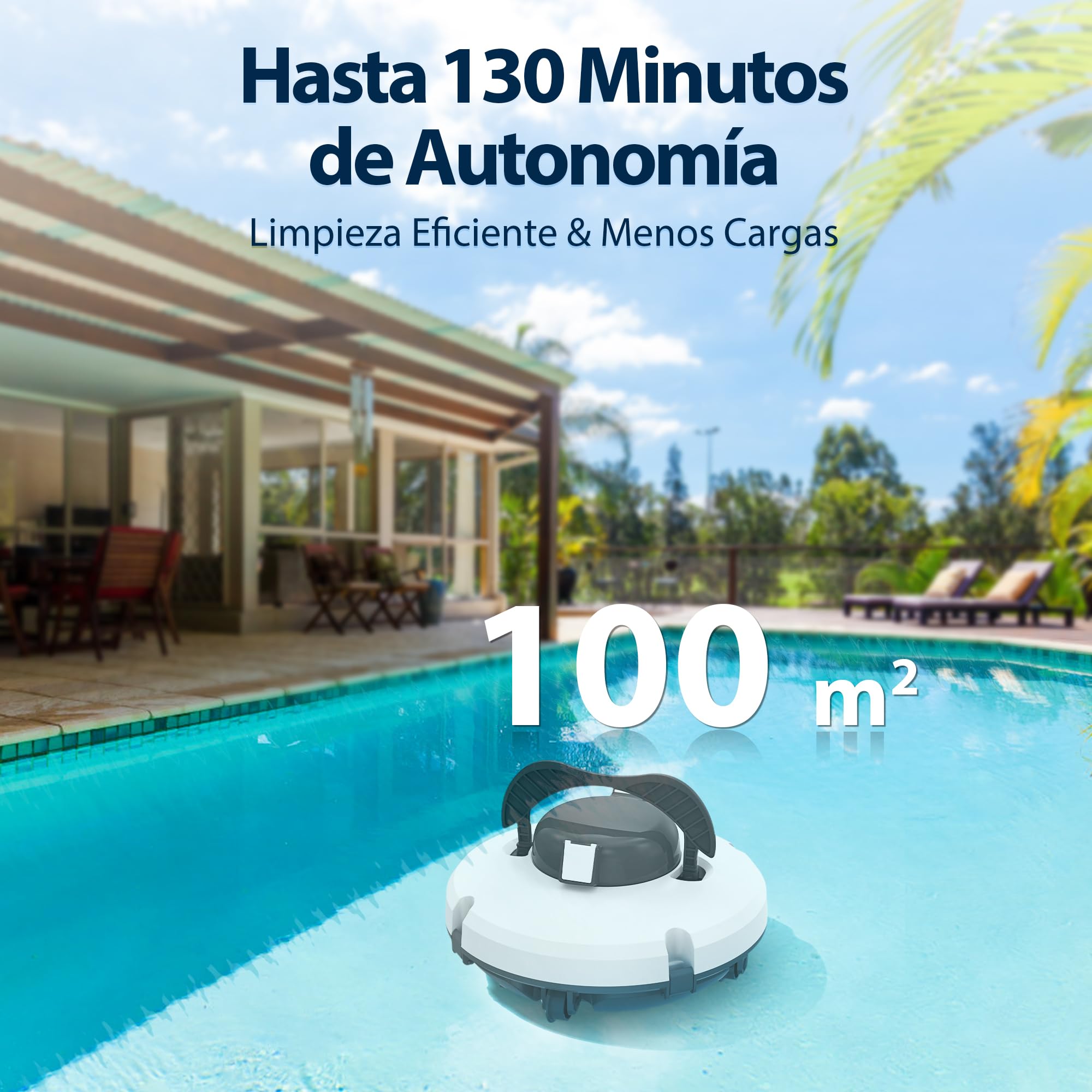(Nuovo 2026) S1 Robot Limpiafondos Piscina, Batería de Doble Motor, 130Min de Autonomía para Piscinas Elevadas de hasta 120m², Sube Pendientes de 18°, Estacionamiento Auto, Doble Filtración