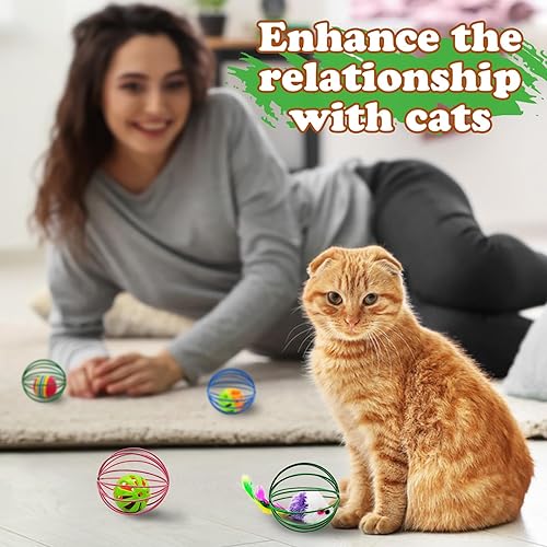 Miniatura 6 de Andiker Pelota de juguete para gatos, 6 piezas de juguete interactivo para gatos, ratón enjaulado y pelota para que los gatos persigan y agarren