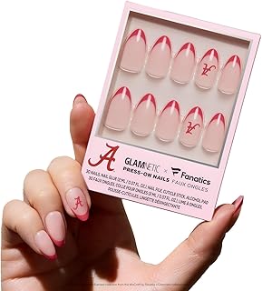 Glamnetic x Fanatics Press On Nails - Alabama Crimson Tide | Short Almond Fake Nails, Collegiate Crimson Tide Red French Tips, College Nails, Salon-Quality | 15 Sizes - 30 Nail Kit with Glue