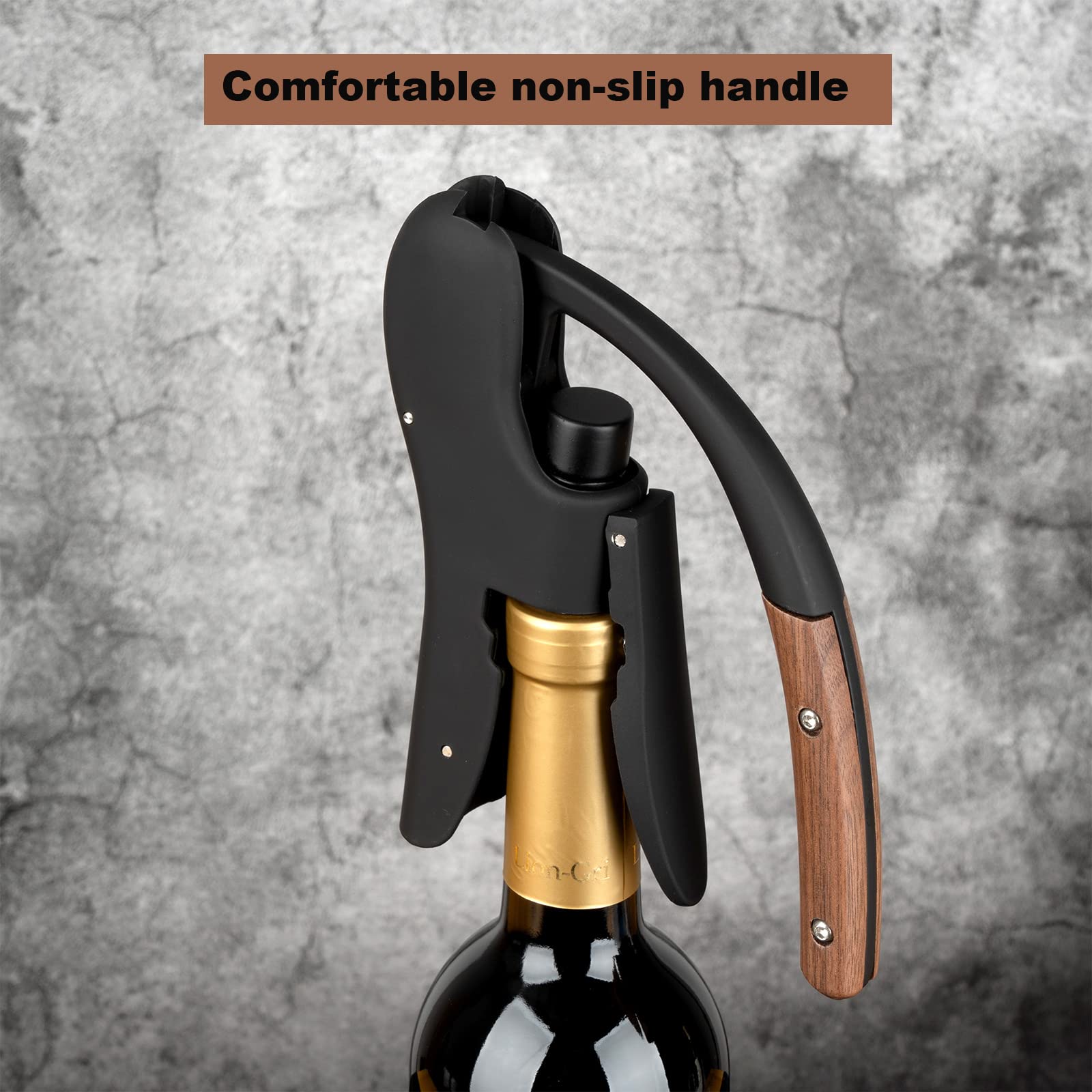 Weinöffner, kompakter, vertikaler Korkenzieher, Weinflaschenöffner mit Holzgriff und integriertem Folienschneider, Weinschlüssel für Servierer und Barkeeper, Geschenke